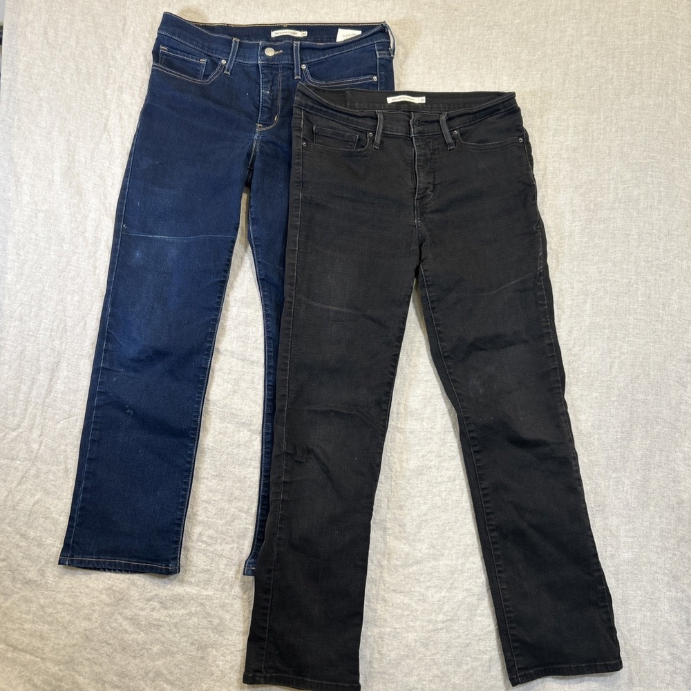Lot of 2 Levi's Shaping Straight Women's Jeans Size 30, Black and Blue